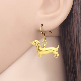 LONYOO Zinc Alloy Cute Dachshund Dog Earrings Dangle Fashion Enamel Dog Earrings for Women Girls Charms Gifts (Antique Gold Plated)