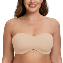 MELENECA Women's Strapless Bra for Large Bust Minimizer Unlined Bandeau with Underwire Pale Nude 38DD