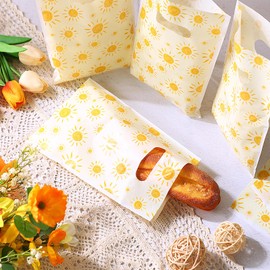 Supervitae 100 Pcs Boho Sun Plastic Gift Bags Bulk with Handles - First Trip Around the Sun Party Favors Summer Sunshine Treat Bags for Birthdays Weddings Snacks Candy Goodie Party Supplies