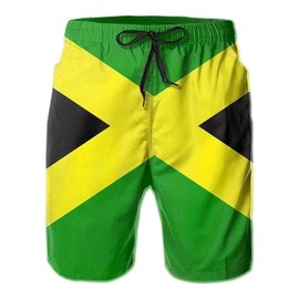 DaLingLam Jamaican Flag Swim Trunks Mens Beach Shorts Quick Dry Board Shorts with Mesh Lining Pockets (US, Alpha, Large, Regular, Regular, Green)