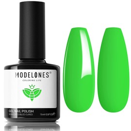 modelones Neon Green Gel Nail Polish, 1 Pcs 15 ML Bright Green Gel Polish Soak Off U V LED Nail Polish Nail Art Starter Manicure Salon DIY at Home