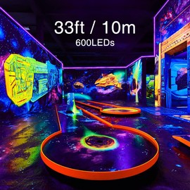 Onforu 10M Schwarzlicht Streifen, UV LED Strip mit Netzteil, 12 V Flexibel 600 LEDs Band, Selbstklebend 2835 Lichtleiste UV Lampe, Lichtband Black Light für Party, Bar, Neonfarben, Club, Disco, Deko