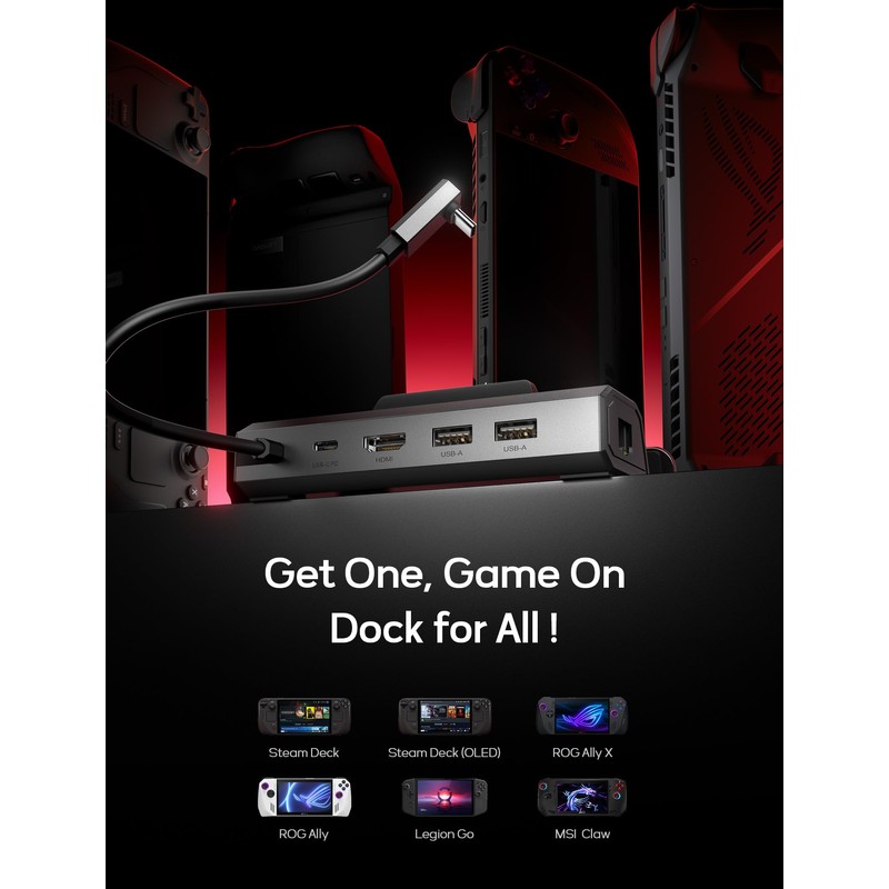 JSAUX Upgraded Docking Station 4K@120Hz for Steam Deck OLED/ROG Ally