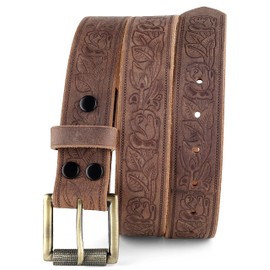 F&L CLASSIC Genuine Full Grain Western Engraved Tooled Leather Belt Strap or Belt 1-1/2" w/Snaps for Interchangeable Buckles,USA,Buffalo vintage,112-04,size 30