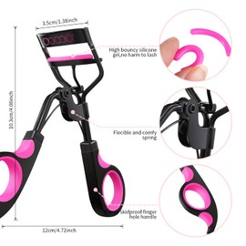 Docolor Eyelash Curler Kit, 4 in 1 Lash Curler Kit, Eyelash Separator Comb Eyelash Extension Tweezers Eyebrow Brush and Comb with 6 Extra Replacement Refill Pads Eyelash Applicator Makeup Tool