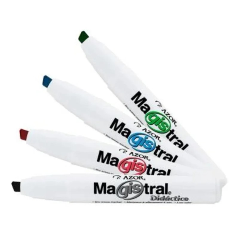 4 Plumones Magistral + Liquido Para Pizarron + Borrador