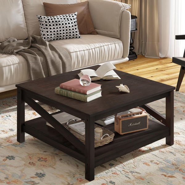 YITAHOME Square Coffee Tables with Storage, Farmhouse Coffee Table for