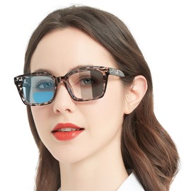 MARE AZZURO Photochromic Bifocal Reading Glasses Women Blue Light Blocking Oversized Readers Sunglasses 1.00 1.50 2.00 2.50 3.00 3.50 4.00 (Leopard, 3.5)
