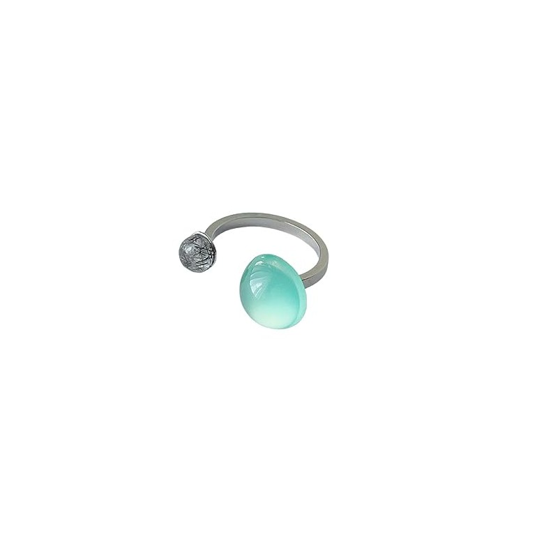 [comimi] Natural Stone Ring, Tourmaline Quartz, Resin Cabochon, Forking, Silver,