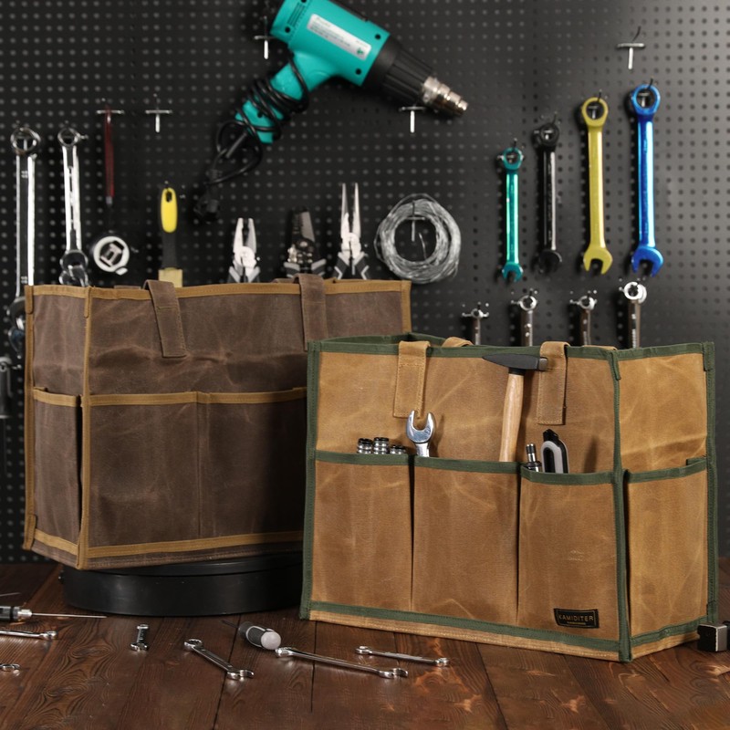 Heavy Duty 16OZ Waxed Canvas Wide Mouth Water-Resistant Tool Bag,Tool