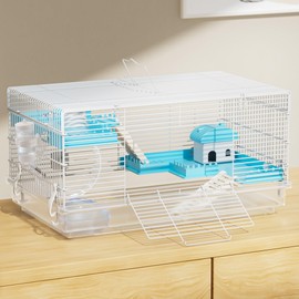 BUCATSTATE 3 Levels Small Hamster Cage with Accessories, 8-in-1 Small Animal House for Dwarf Hamsters, Mice, Gerbils (18.5"x11.8"x11.8")