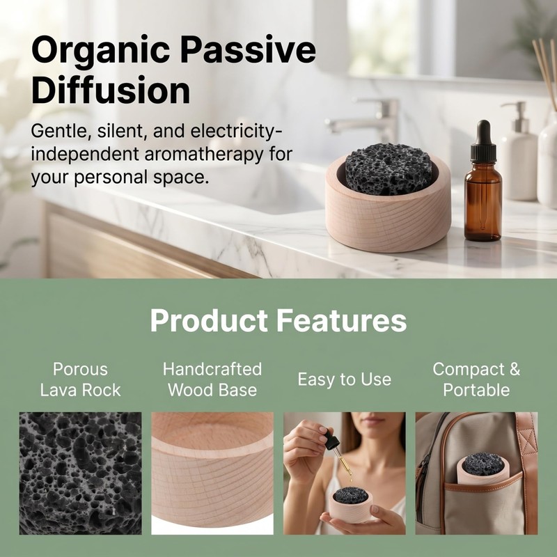Passive Essential Oil Diffuser Lava Rock with Wood Base