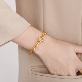 IQIC Toggle Bracelet for Women Men Chunky Toggle Bracelet Gold Charm Chain Bracelet Silver OT Bracelet Gold Clasp Bracelet Minimalist Toggle Bracelet Elegant Jewelry, Medium, Stainless Steel, No