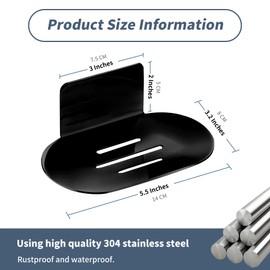 Rise Age Shower Soap Holder, Stainless Steel Self Adhesive Bar Soap Holder for Shower Wall, Bathroom, Kitchen Wall Mounted Soap Dish Black Soap Tray for Bar Soap 2 Pcs