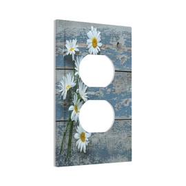 LWDZLHD Rustic Daisy Floral Blue Wood Outlet Covers Light Switch Cover Decorative Country Vintage Farmhouse Wall Plate Electrical for Home Bathroom Bedroom 5"x 3"
