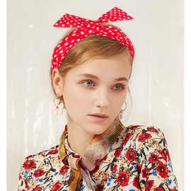 4 Pack Bandanas For Women, Wire Headband Retro Bowknot Polka Dot Wire Hair Holders Red Hairband, 4 Pieces