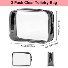 PLULON 2 Pack Travel Toiletry Bag, TSA Approved Toiletry Bag Clear Makeup Cosmetic Bag Quart Size Carry on Travel Accessories Portable Bags for Women Men - Black