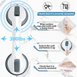 2-Pack Shower Handle Safety Grab Bars with Suction Cups for Bathtubs and Showers - Bathroom Rails Aid for Seniors, Elderly, Handicap - Wall & Bath Tub Toilet Support 12Inch