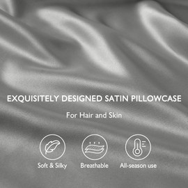 Fittia Satin-Pillowcase Standard Size, Silk Satin Pillow Cases 2 Pack for Hair and Skin, Smooth and Soft with Envelope Closure, Light Grey, 20x26''