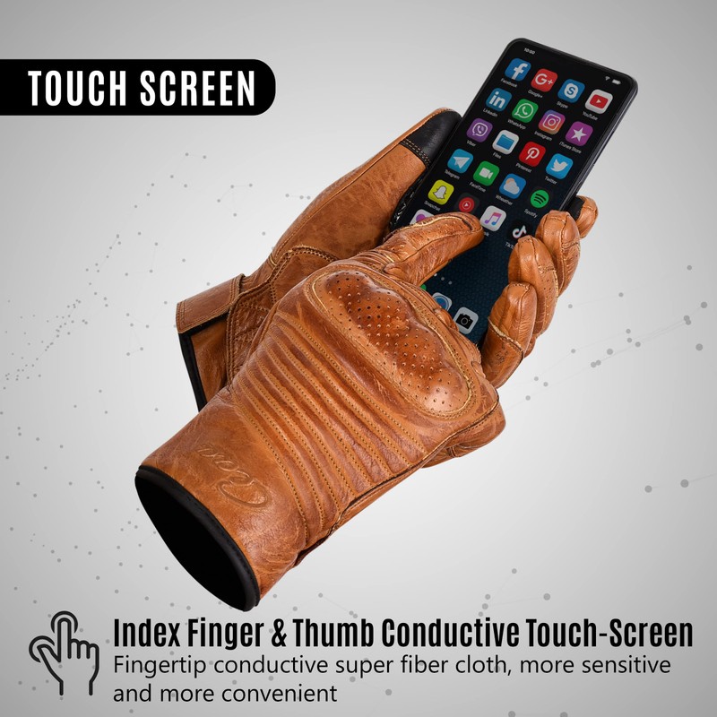 aaasportx Men's Leather Motorcycle Gloves with Touchscreen Function - Protectors