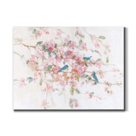Renditions Gallery Canvas Nature Wall Art Modern Paintings & Prints Decor Romantic Blossomed Bluebirds Abstract Botanical Wall Hanging Artwork for Bedroom Office Kitchen - 18"x27" LT33