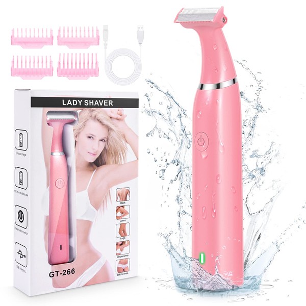 Bikini Trimmer Electric Razors for Women, RenFox Electric Shaver for Women Pubic Hair Arms Legs Underarms Area, Rechargeable Wet & Dry Painless Lady Shaver with 4 Trimming Combs