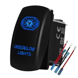 Blue Led Underglow Lights Rocker Switch 5 Pin ON-Off SPST Marine Toggle Switch for Car Boat Kayak Yacht Pontoon Fishing Boat 12V 24V IP68