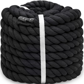 BONSINY Black Cotton Rope 1 inch x 50 feet - Twisted Strong Thick Rope for Swing Hanging Landscaping Tug of War DIY Projects