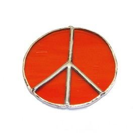 Orange Peace Sign Handmade Stained Glass Sun Catcher Christmas Ornament