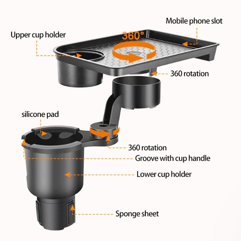 Vehicle-Mounted Multifunctional Water Cup Holder Tray Black Adjustable Cup Holder