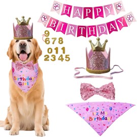 Kit de suministros para fiesta de feliz cumpleaños, sombrero de fiesta para perro, pañuelo, pajarita y pancarta de feliz cumpleaños para perros pequeños, accesorios de traje de cumpleaños para