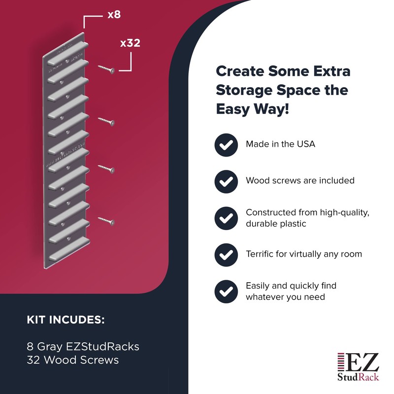 Made in USA EZStudRack Adjustable Shelf Brackets, 8-Pack (4 Pairs)