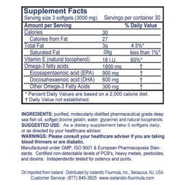 Icelandic Fourmula Quadruple Strength Omega-3 Fish Oil 3000mg High DHA & EPA 90 Softgels