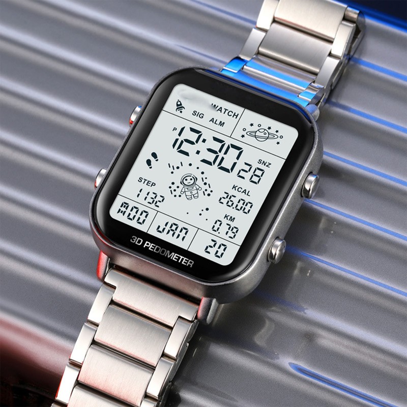 Men Led Digital Watch Creative Square Waterproof Backlight Pedometer Sports