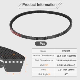 sourcing map 1pcs XPZ650 EPDM V-Belt, wedge Section Cut Edge Cogged Industrial Rubber V Belt 10mm Width x 650mm Pitch Circumference