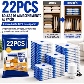 Bolsas de Almacenamiento al Vacío 22 Piezas con Bomba Eléctrica, Bolsas al Vacio Ropa Viaje, Bolsas Compresoras Reutilizables para Ropa, Edredones, Ahorro de Espacio para Armario, Hogar y Viajes