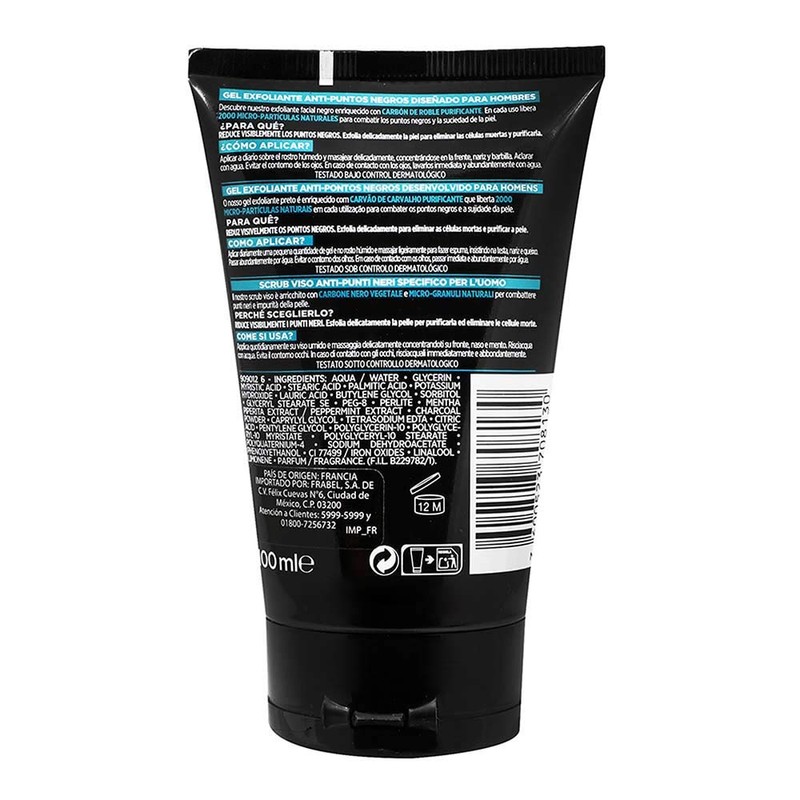 Men Expert Gel Exfoliante Anti-Puntos Negros Pure Charcoal con Carbón