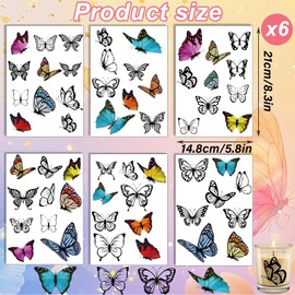 Rub On Sticker Butterfly, Pack of 6 A5 Rub On Stickers, Rub On Foil Transfer Stickers, Rub On Butterfly, for Furniture, Glass, Wood, Scrapbooking, DIY Craft Decoration (Butterfly)