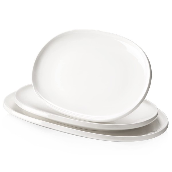 DOWAN Large Serving Platter, 16"/14"/12" Serving Plates for Entertaining, White Oval Platters Set of 3, Widen Porcelain Serving Platters Dishes Oven Safe for Food Serving, Party, Gifts For Moms