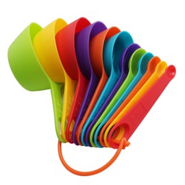 SUNMVEHOT Measuring Cups and Spoons Set 12, Colorful Plastic Measuring Cups and Spoons Set for Kitchen & Baking, Engraved Both US & Metric Letters on Handle, Plastic Measuring Cups and Spoons for Kids