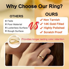 Thunaraz 14K Gold Plated Wavy Stackable Rings for Women Non Tarnish Delicate Ring Comfort Fit Gold Jewelry Sizes 6
