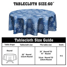 Anyako Blue Snowflakes Winter Round Tablecloth Winter Navy Blue and White Table Cloth 60 Inch Christmas Xmas Decor Table Cover Winter Tablecloth Reusable for Holiday Kitchen Dining Home Outdoor Decor