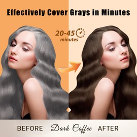 Hair Dye Shampoo 3 in 1, Long-Lasting Gray Hair Coverage, Natural Dark Coffee Hair Color Shampoo with Herbal Ingredients, Easy Application Shampoo Para Canas for Women Men 16.9 Fl Oz