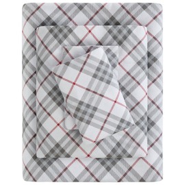 Sleep Philosophy True North Cozy Flannel Warm 100% Cotton Sheet - Novelty Print Animals Stars Cute Ultra Soft Cold Weather Bedding Set, Twin, Red Plaid 3 Piece