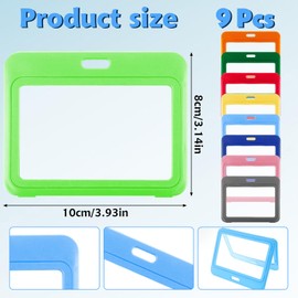 Oruola 9pcs Plastic ID Badge Holder Horizontal,Badge Holder with Double-Sided Clear Window,Id Card Holders for Office School ID Credit Cards Proximity Key Cards Driver’s Licenses & Passes,Multicolor