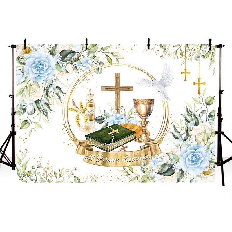 AIBIIN 7x5ft Mi Primera Comunión Backdrop Baptism Backdrop Decorations First