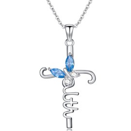 YEESIA Butterfly Necklace for Women Sterling Silver Cross Necklaces Faith Pendant Religious Jewelry Mother's Day Birthday Gifts for Wife Mom