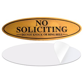 Brass No Soliciting Thank You Sign 5" -No Solitation Do Not Knock or Ring Bell Sign -No Soliciting Thank You for House/Office, Self Adhesive Modern Design Door Sign, Home Decor Accessories Door Or Wall (Brass Antique)