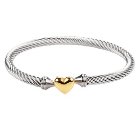 Harlorki Shiny Elegant Light Weigth Stainless Steel Chain 14K Gold Plated Love Heart Charm Wrist Bracelet Birthday Cuff for Women Lady
