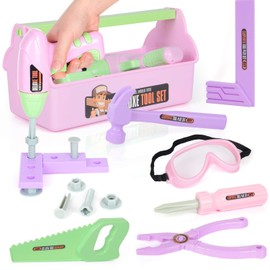 EP EXERCISE N PLAY Play Pink Kids Tool 18 Pcs Toddler Tool Set with A Tool Box Including Toy Saw for Kids Ages 3-5 Girl's Favorite Tool Set Gift for Toddlers Girl Ages 3,4,5,6,7 Years Old